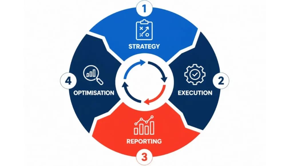 Digital marketing agency workflow: strategy, execution, reporting, optimisation