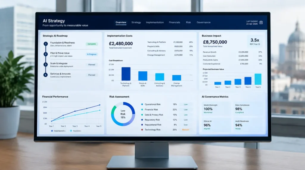 An AI consultant advises on strategy, tool selection, implementation monitoring