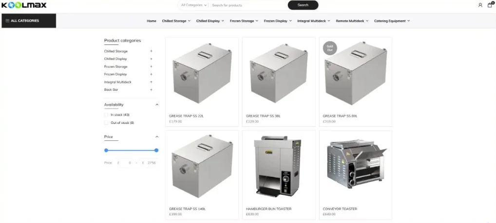 Koolmax Shopify collection page with product filters