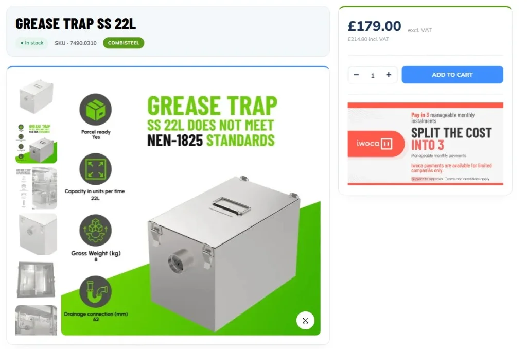 Koolmax Grease Trap SS 22L product page on the new Shopify store