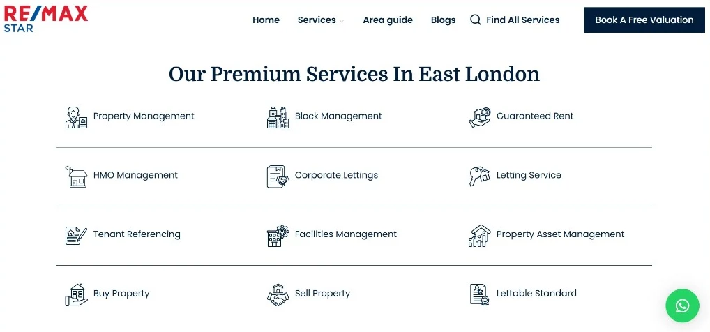 RE/MAX Star premium services in East London, each needing its own landing page