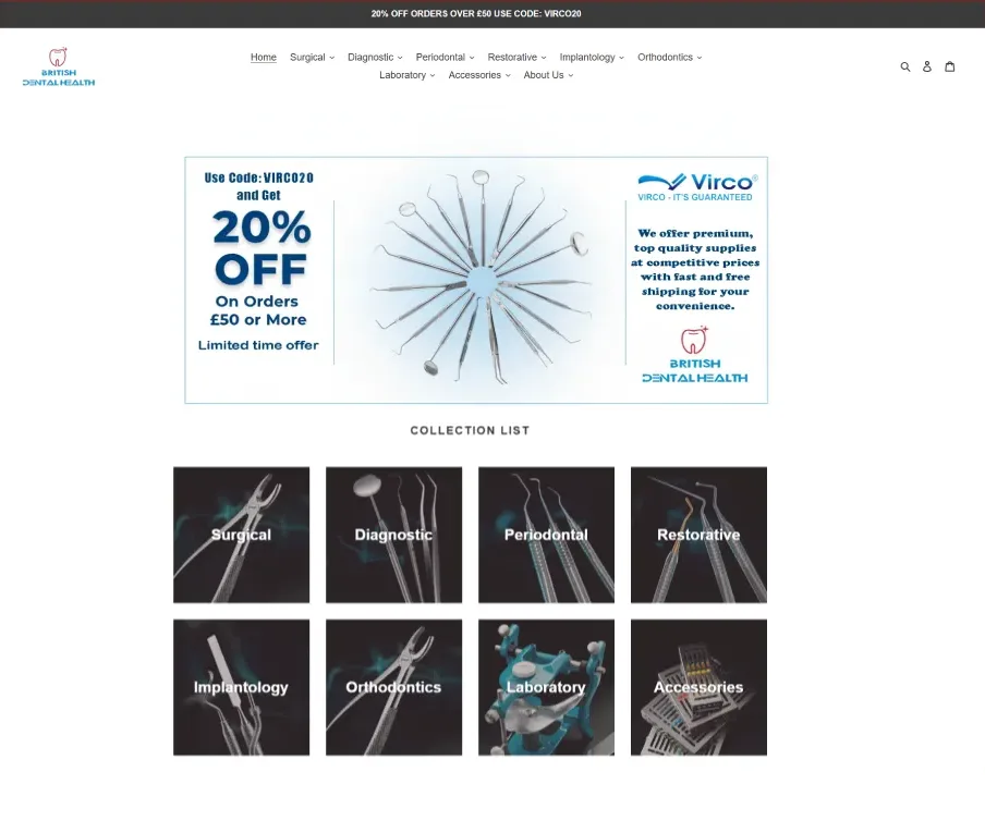 Virco British Dental Health website on desktop