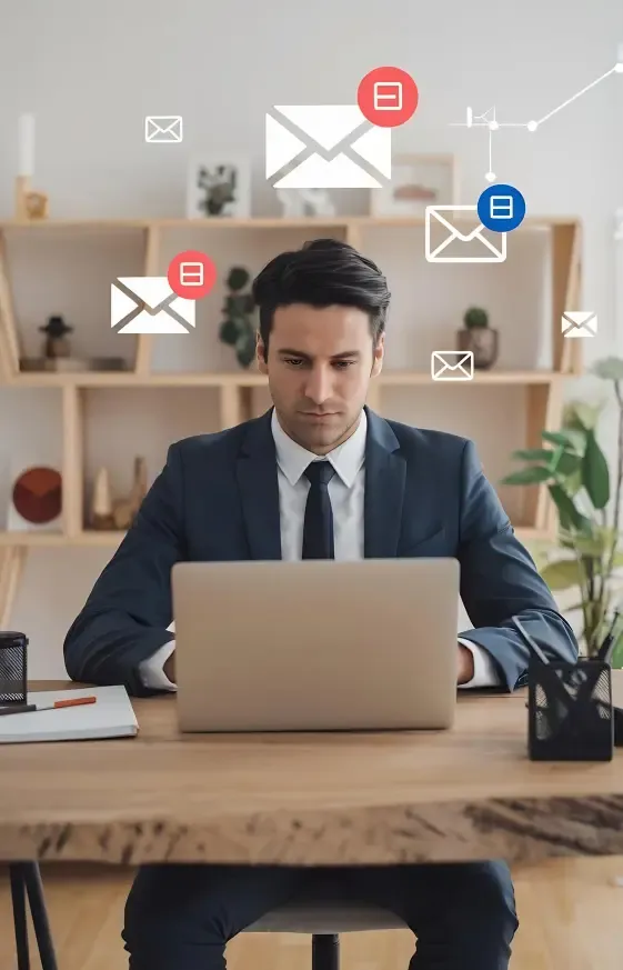 Professional responding to client enquiries and digital marketing messages