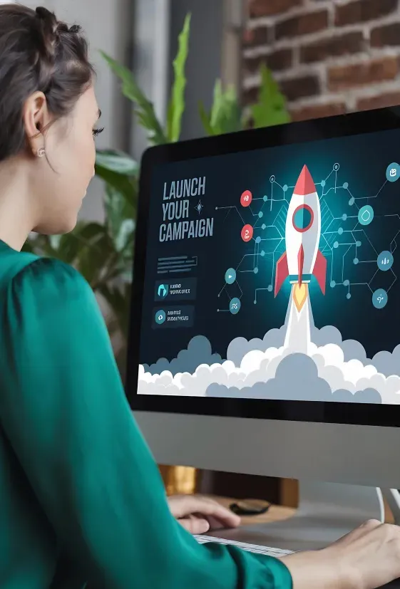 Person planning a campaign on a desktop screen before launching new website copy.