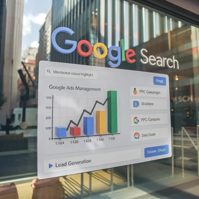 Google Ads Management dashboard with PPC campaign analytics on a modern interface