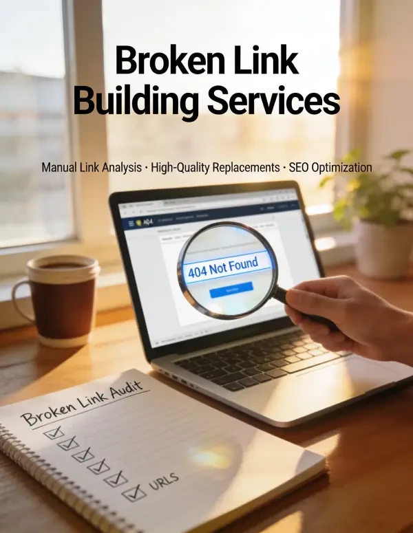Broken link building audit with 404 page analysis, URL checks and high-quality link replacements.