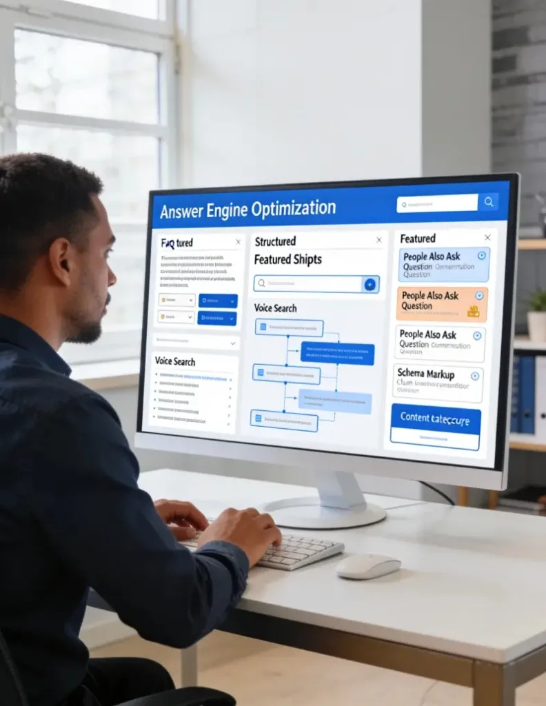 Answer engine optimisation structuring content for AI overviews, snippets and voice.