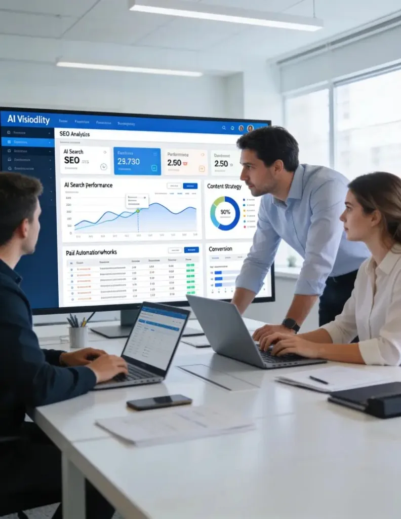 360 Web Solutions team building a connected AI visibility strategy across SEO, LLMO, paid and content.