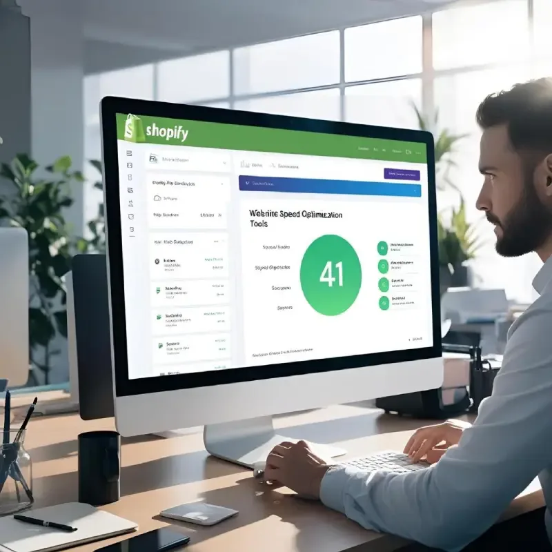 Developer reviewing Shopify website speed optimisation tools and performance score